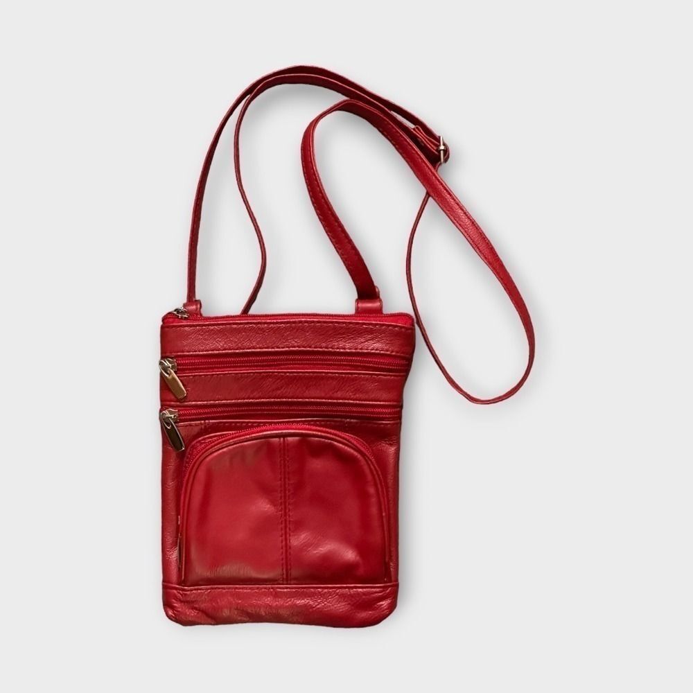 Red Leather Crossbody Hipster Bag Sling Handbag
